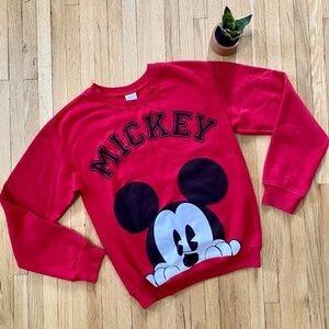 Disney Mickey Mouse Vintage Crew Neck Red Graphic Sweatshirt Pullover Size XS(1)